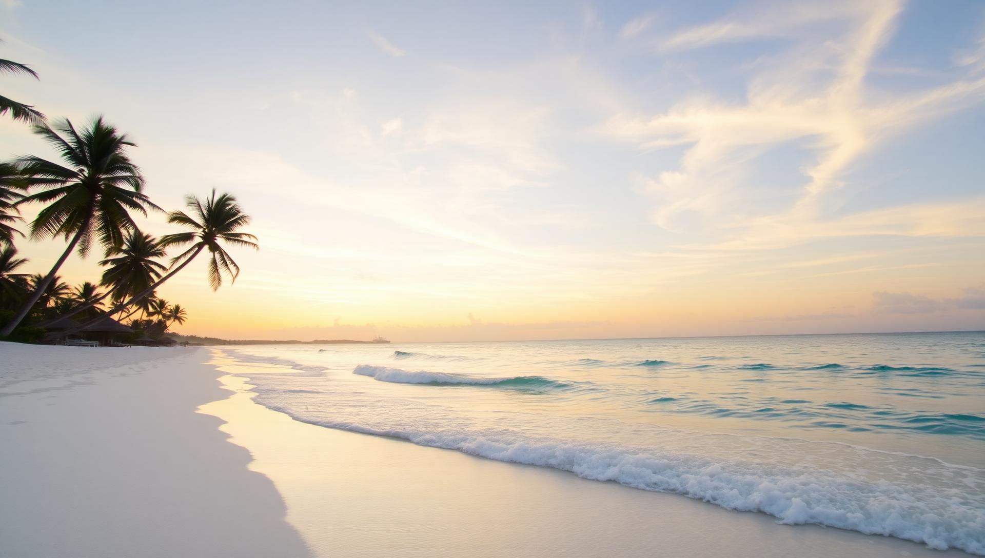 Calm tropical shore at sunrise